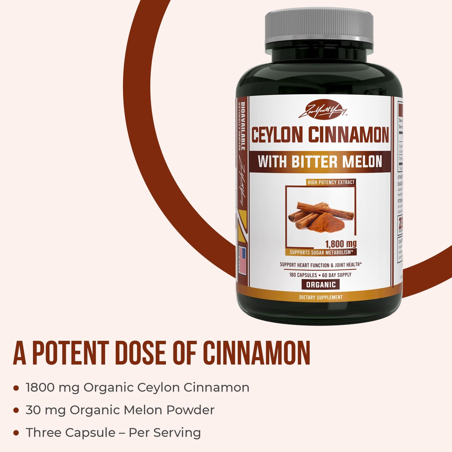 Organic Cyelon Cinnamon With Bittler Melon - 180ct
