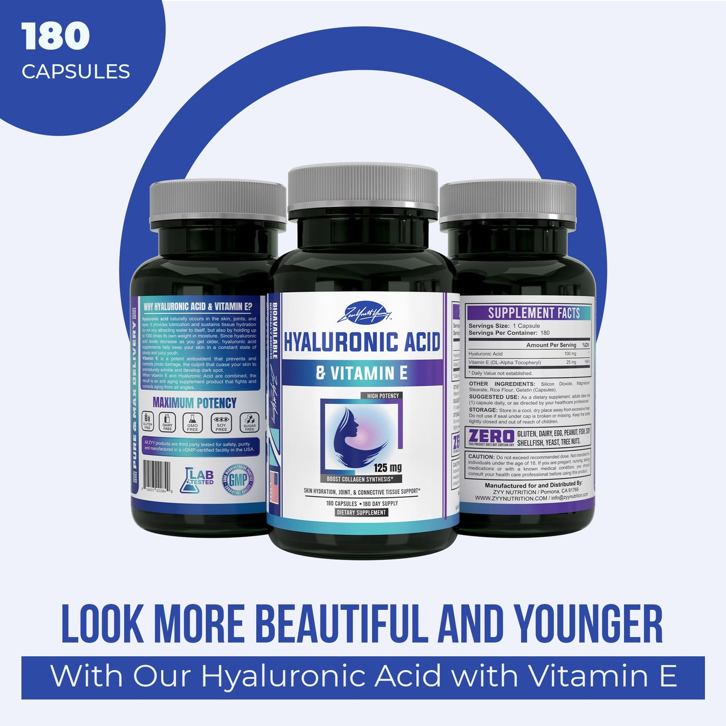 Hyaluronic Acid with Vitamin E Capsules - 180ct