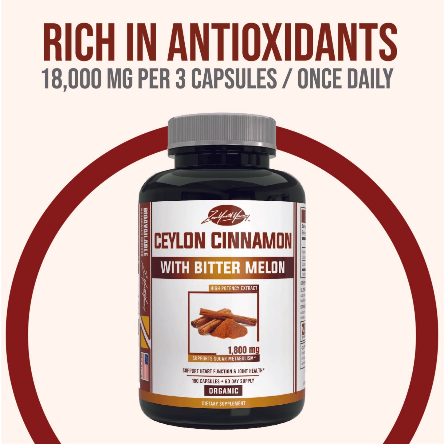 Organic Cyelon Cinnamon With Bittler Melon - 180ct