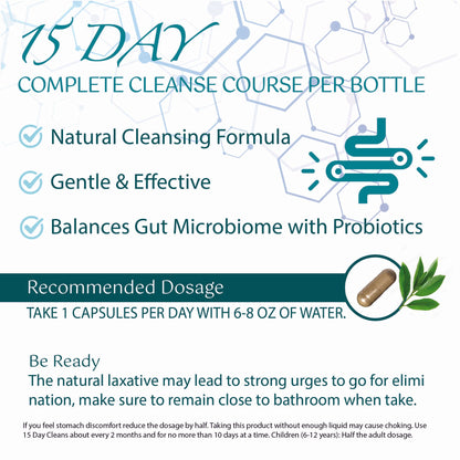 15 Day Cleans, Advanced Gut and Colon Support, Gut Cleanse Detox for Women & Men with Senna, Cascara Sagrada & Psyllium Husk