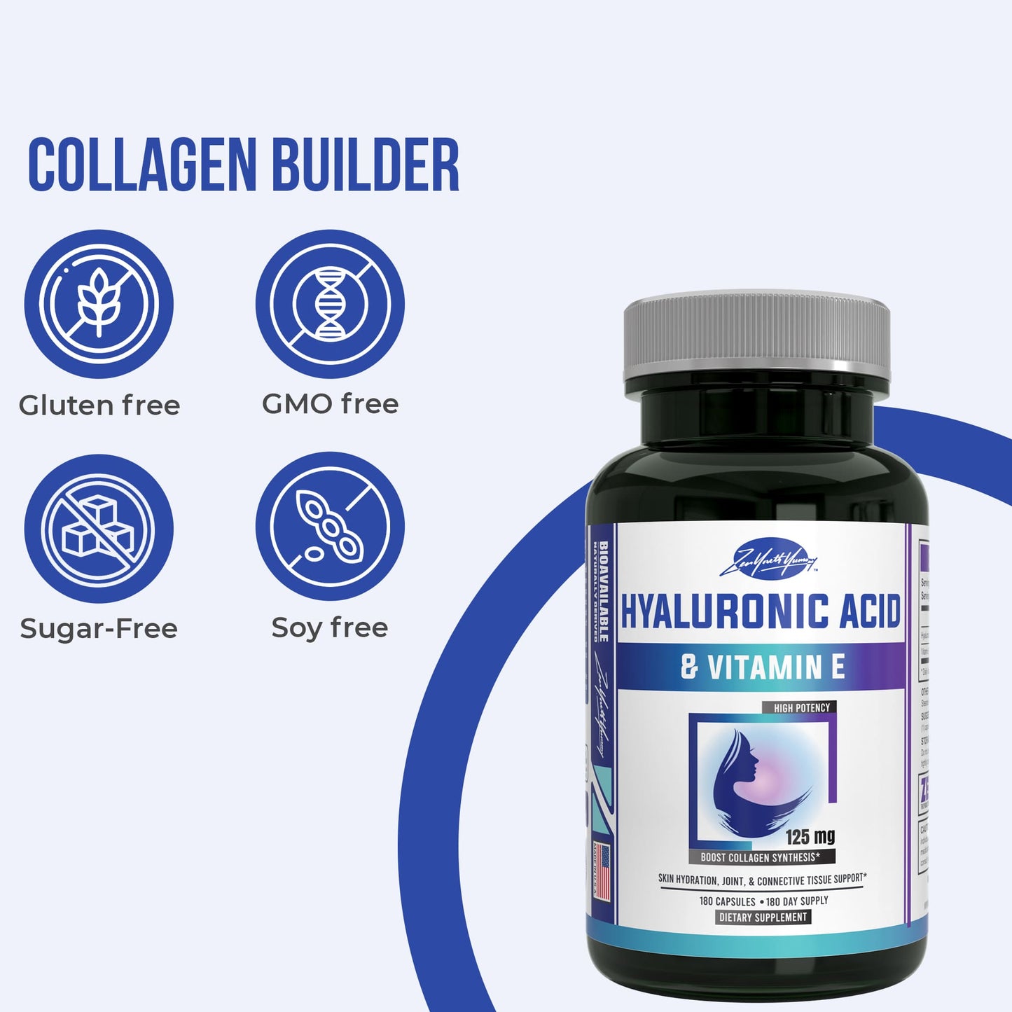 Hyaluronic Acid with Vitamin E Capsules - 180ct