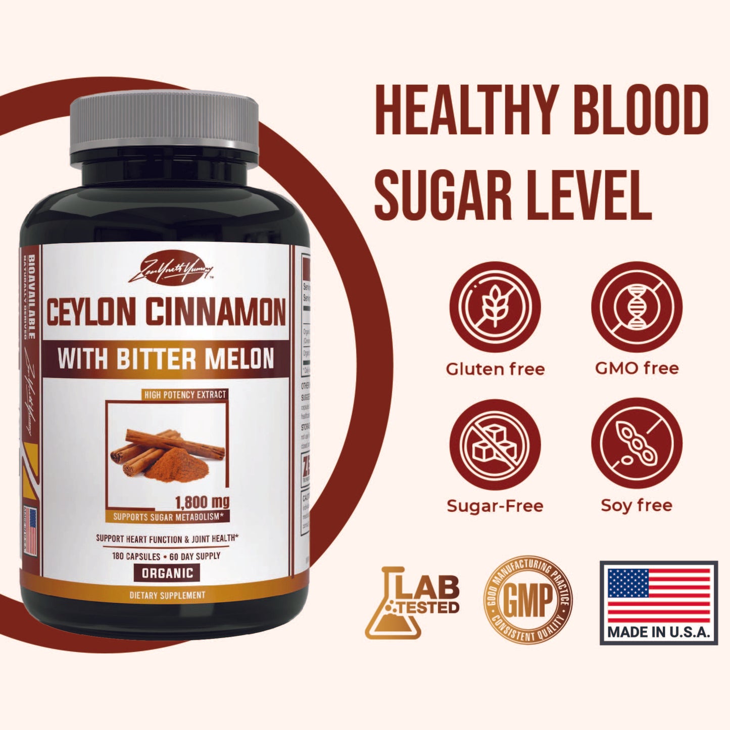 Organic Cyelon Cinnamon With Bittler Melon - 180ct